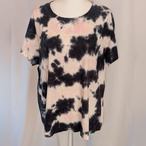 Sanctuary Black White Pink Tie Dye Wide Drop Tee Size 1X Gently Used VGC